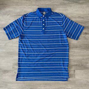 Footjoy FJ Athletic Fit Mens Performance Golf Polo Shirt Blue Striped Size L